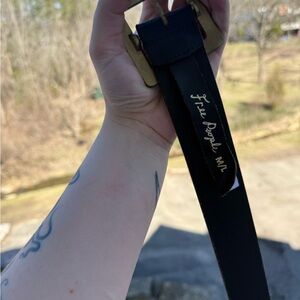Classic Black Leather Belt with Gold Buckle - Free People